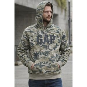 GAP Camo Hoodie Sweatshirt 1969 Logo Print Pullover Hooded Size S unisex